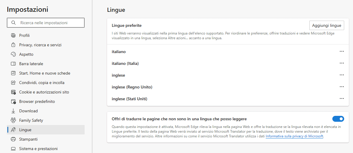 Tradurre siti da inglese a italiano con Edge