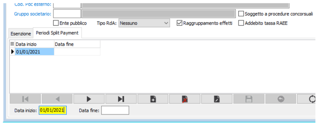 Split Payment - Anagrafica Clienti OS1