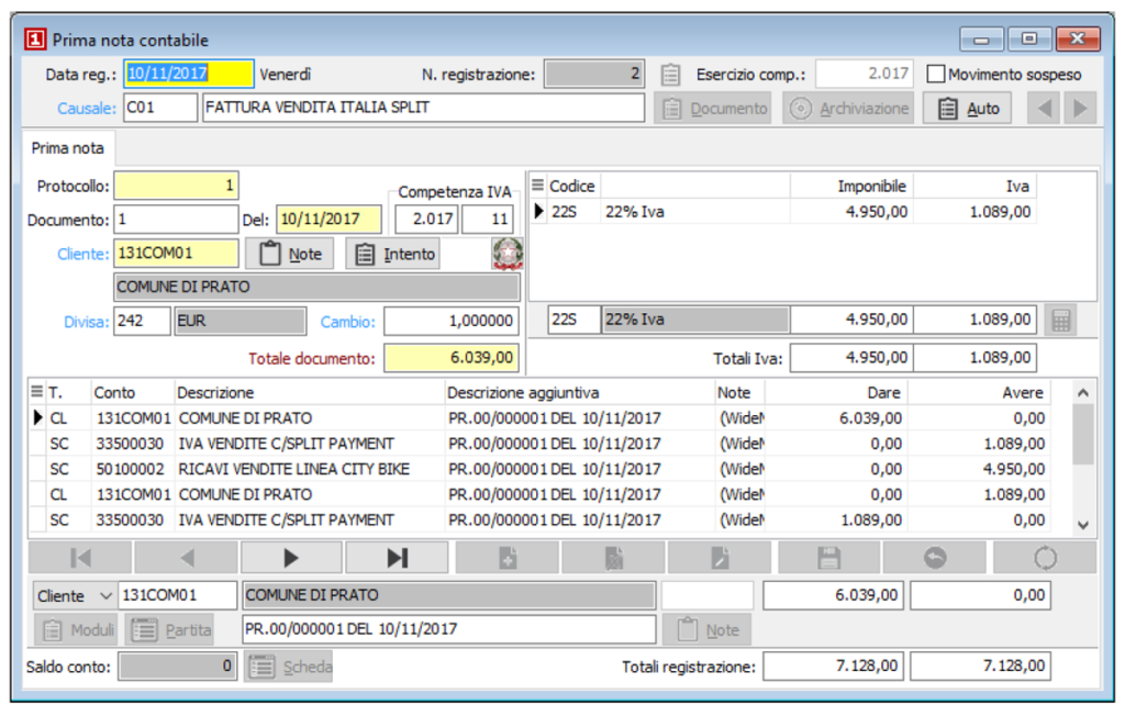 Split Payment - Gestione Scrittura in Prima Nota Contabile OS1