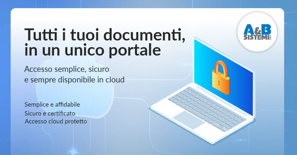 Immagine di portale servizi cloud per aziende con dashboard di gestione documenti online, accesso sicuro e organizzazione file digitale