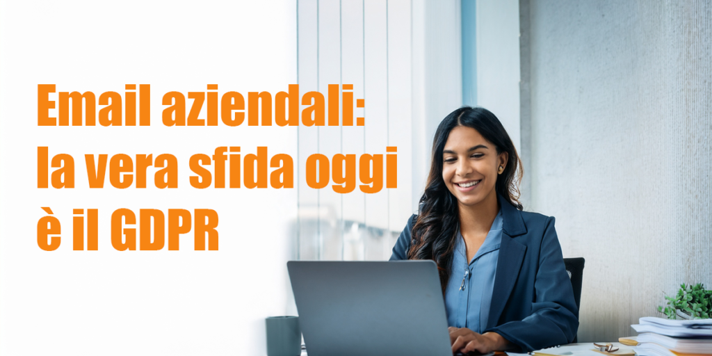 Impiegata che gestisce email aziendali al computer nel rispetto del GDPR